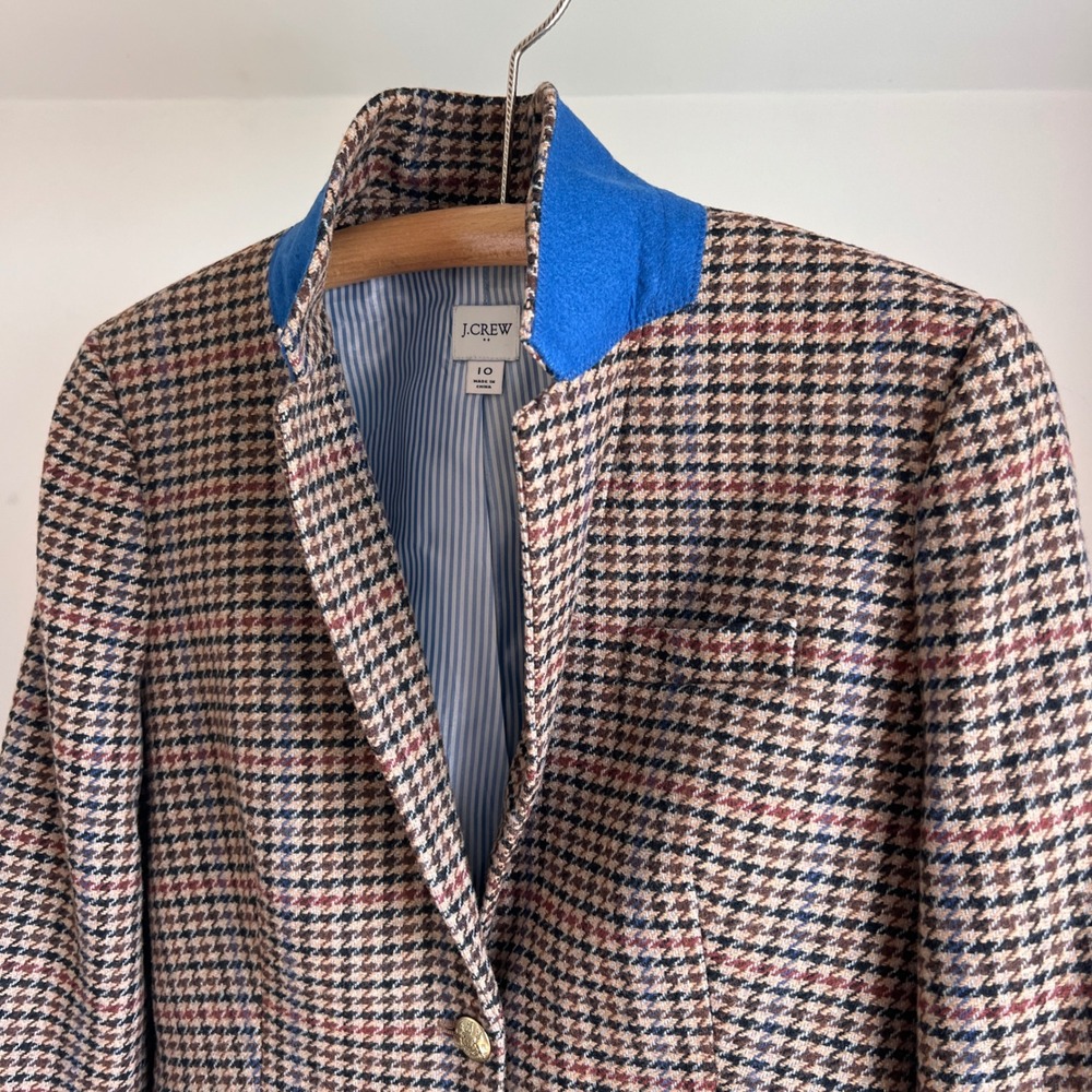 J.Crew Blazer Brown Houndstooth Wool Blend Gold Button Preppy Office Chic Jacket - Picture 3 of 10